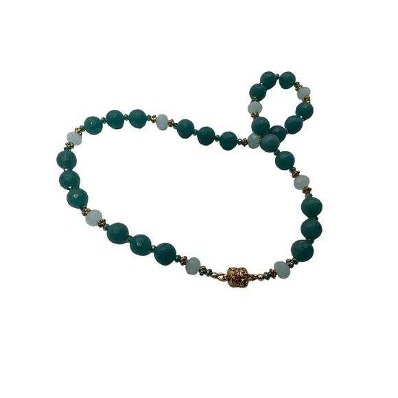 Amazonite Faceted and Glass Bead Necklace Gold Tone Magnetic Clasp 17 in Beauty - Picture 8 of 12
